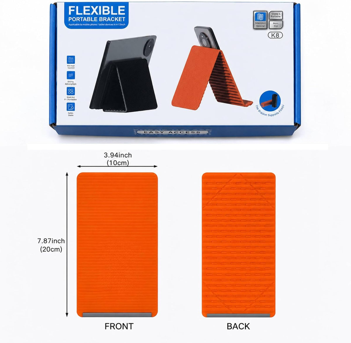 20x10cm Flexible Silicone Phone Stand, Orange