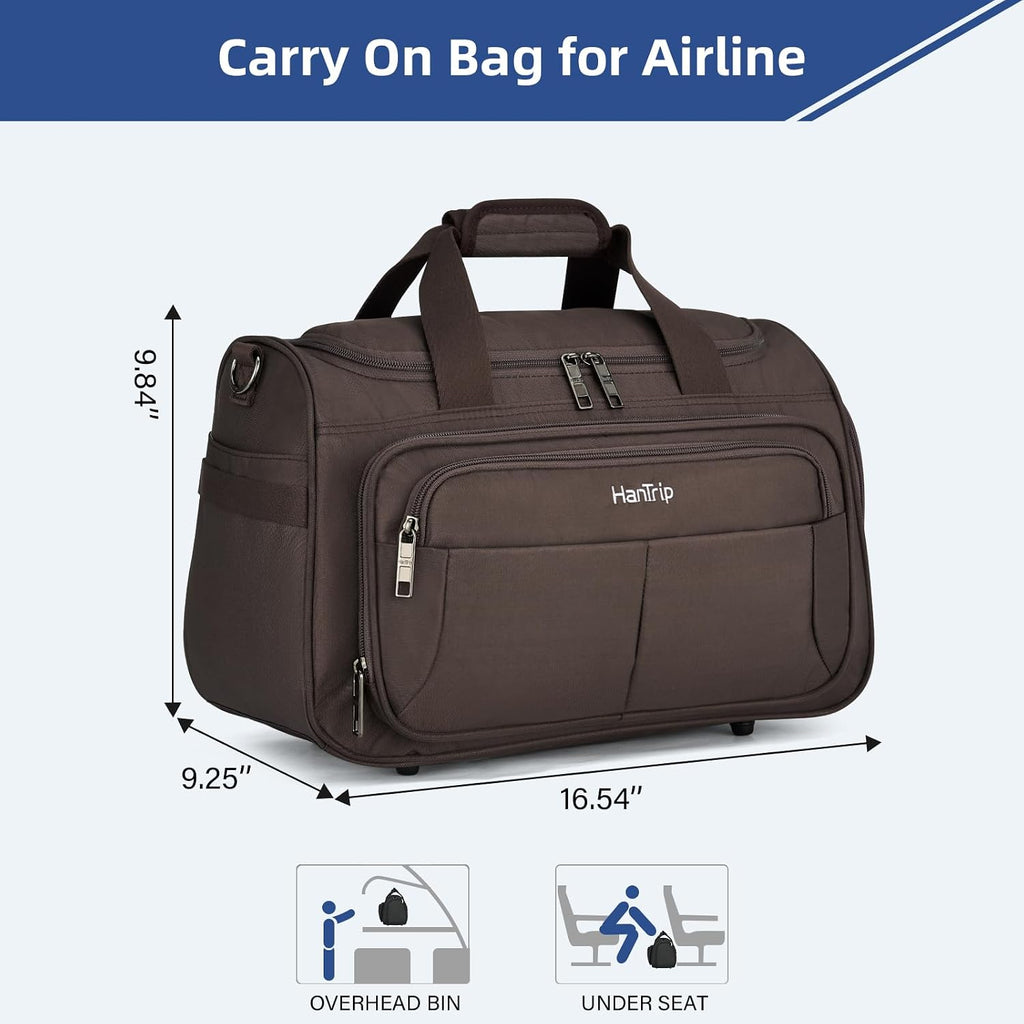 HanTrip 16 Inch Under Seat Carry On Duffle Bag for Airplanes, Coffee