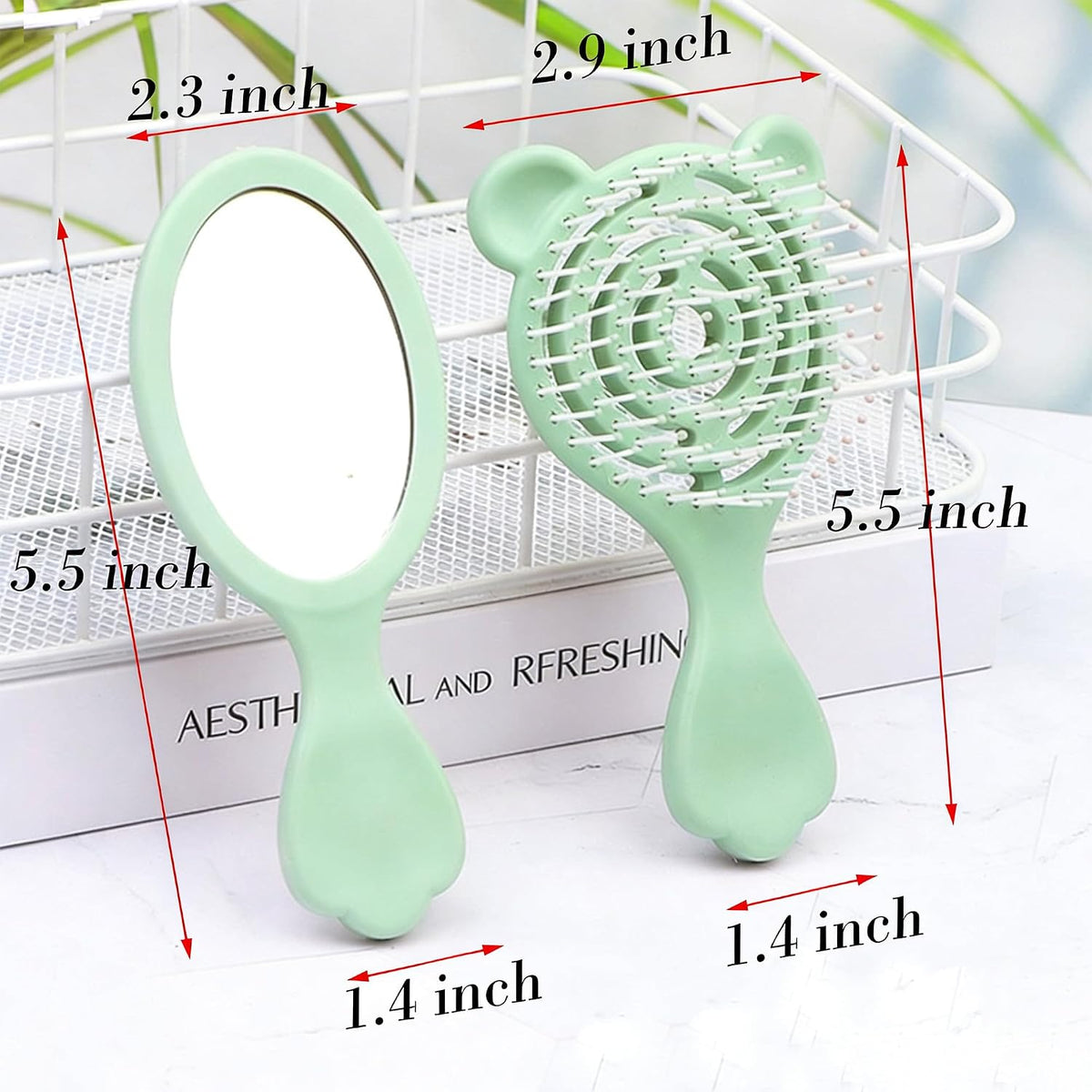 4 Pieces Mini Wet Hair Brush Hair Comb Set For Women Girls Kids Toddler Small Travel Hair Combs Brushes Handheld Mirror Set Hair Care Gift Sets Detangling Massage HairBrush with Air Cushion (Green)