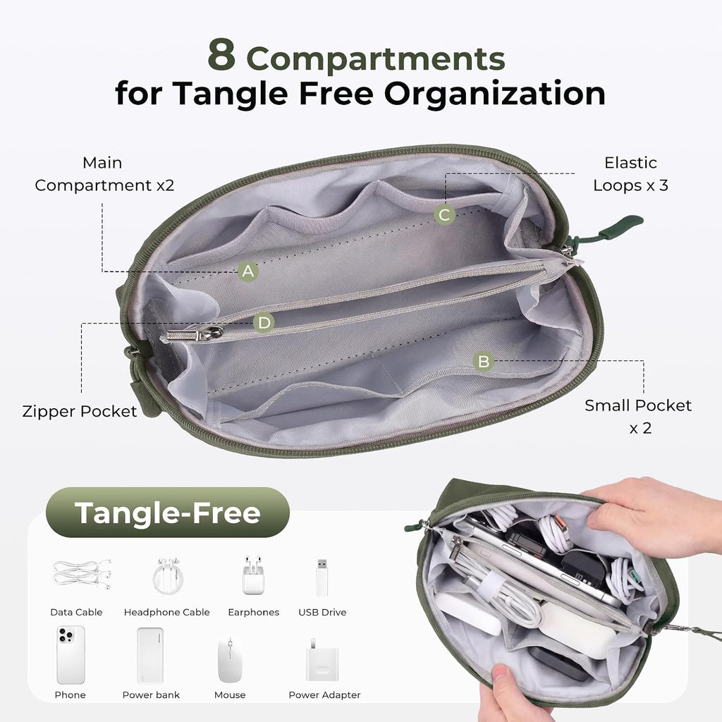 FYY Travel Cable Organizer - 8 Compartments, Lightweight, Water Repellent