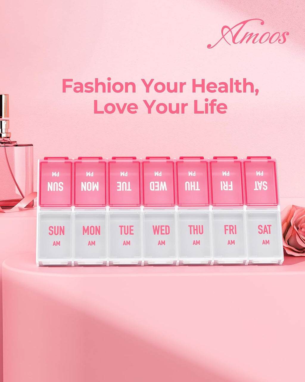 AMOOS Weekly Pill Organizer 2 Times a Day, Large Compartments, BPA-Free
