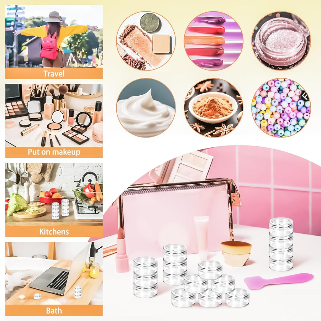200 Pack 5g Plastic Jars with Lids, 5ml Round Clear Cosmetic Containers Makeup Jars, 5gram Travel Size Container Jar with Spatulas for Makeup Sample Lotion Cream Ointment Salve Balm Powder