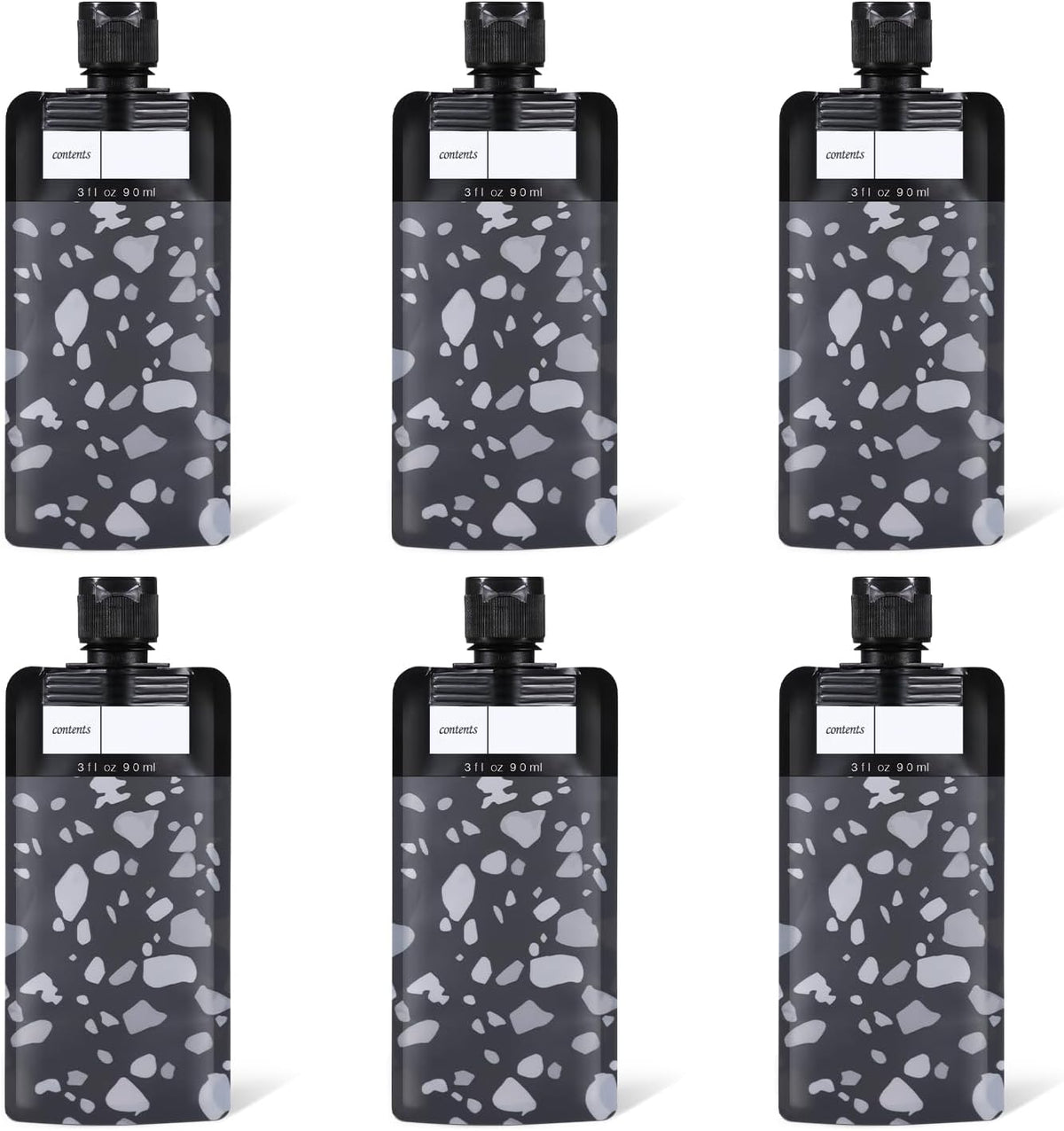 ASEVAT 3 oz 6pack Leak Proof Empty Squeeze Pouches Refillable Travel Size Containers Liquid Pouch Cosmetic Container TSA Approved Bag