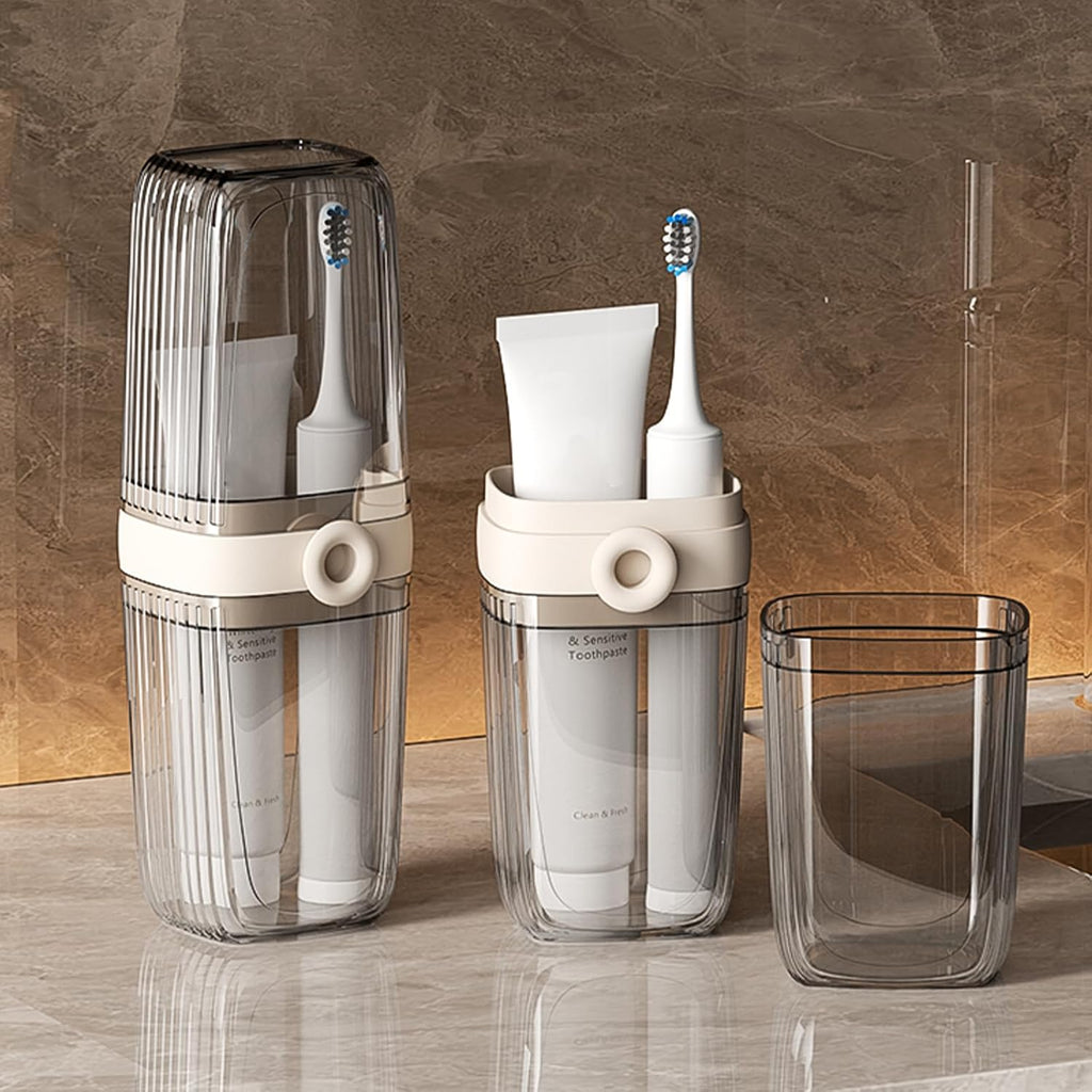 Toothbrush Travel Case Portable Clear Grey Toothbrush Holders with Cover, Leakproof Toothbrush & Toothpaste Holder for Traveling School Camping Business Trip Bathroom