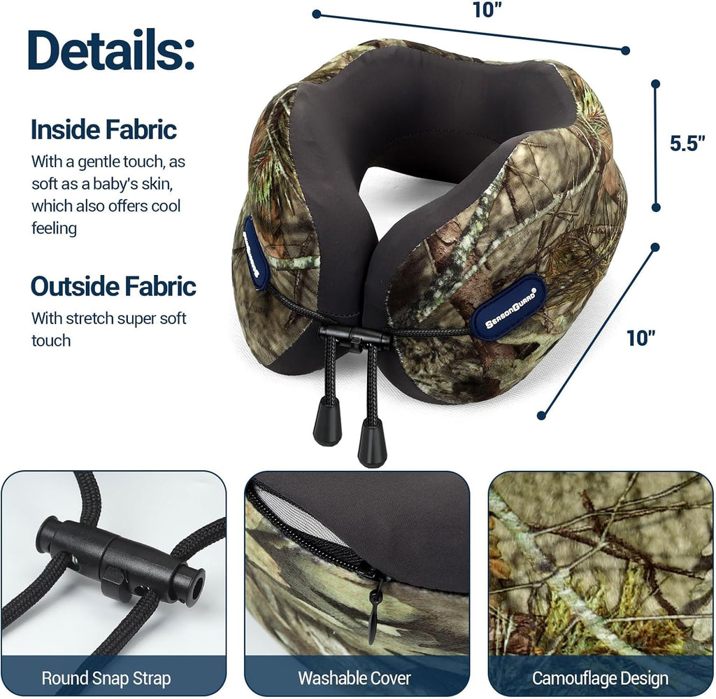 Travel Car Airplane Neck Pillow - Memory Foam Head Rest Support Traveling Essentials - Sleeping Neck Cushion Pillows for Adult Kids - Long Flight Air Accessories Gift for Women - A02 Mossy Oak