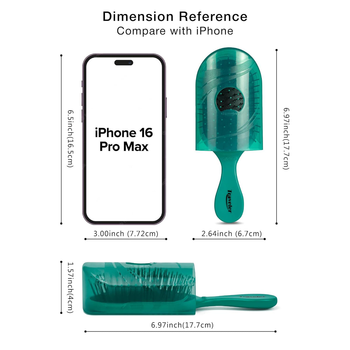 NuWay® Traveler® Patented Compact Hair Brush for Purse, Gym & Daily Carry - Gentle Detangling Brush for Wet or Dry Hair, Everyday Scalp Comfort (Emerald Green)