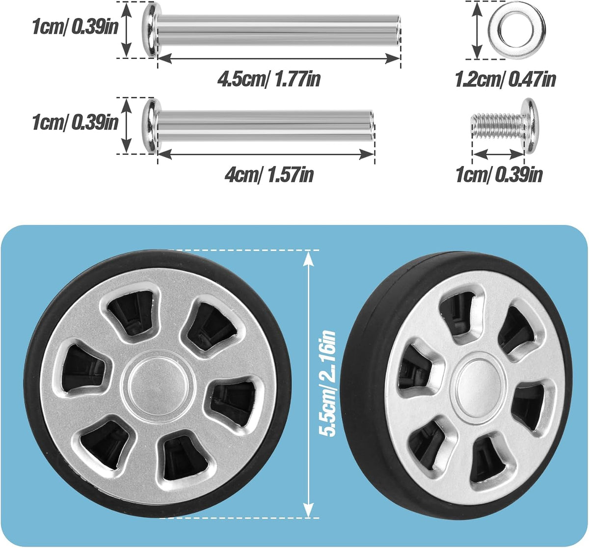 8 Pcs Replacement Luggage Rubber Wheels 2.17 inch, 55mm Suitcase Spinner Wheel Repair Repair Set, Wear-Resistant Trolley Casters (VA34, 55 mm)