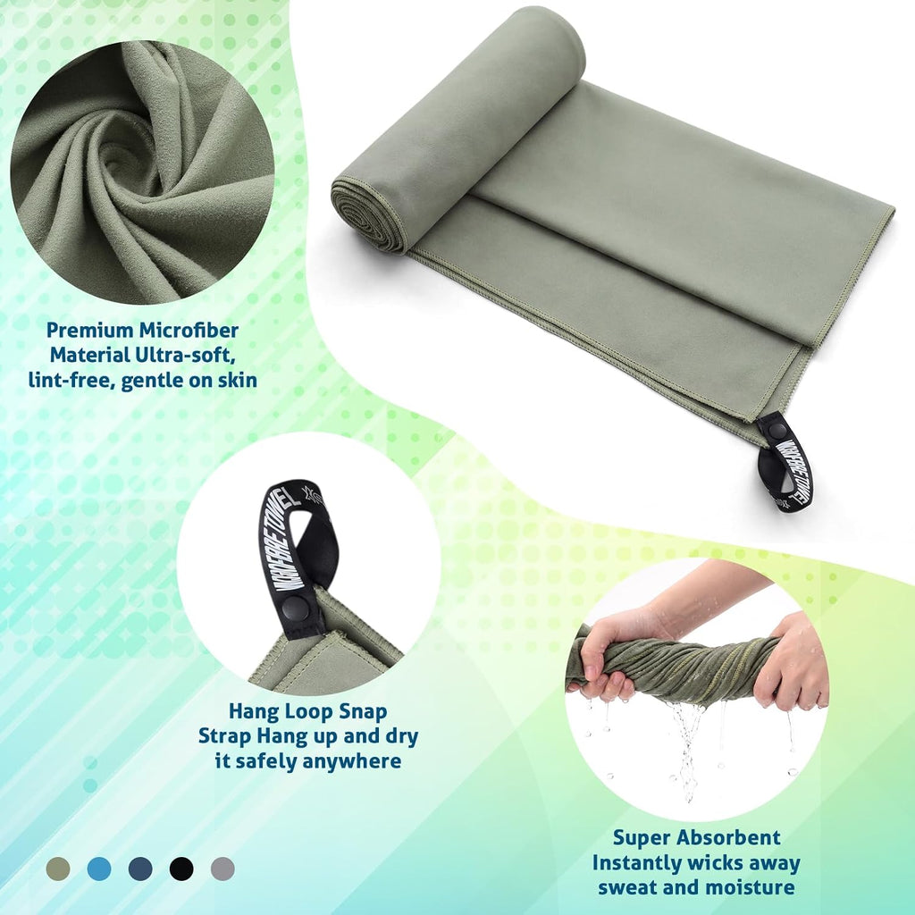Fanfanwin 5 Pcs Microfiber Gym Bath Towel 60" x 30" Quick Dry, Neutral