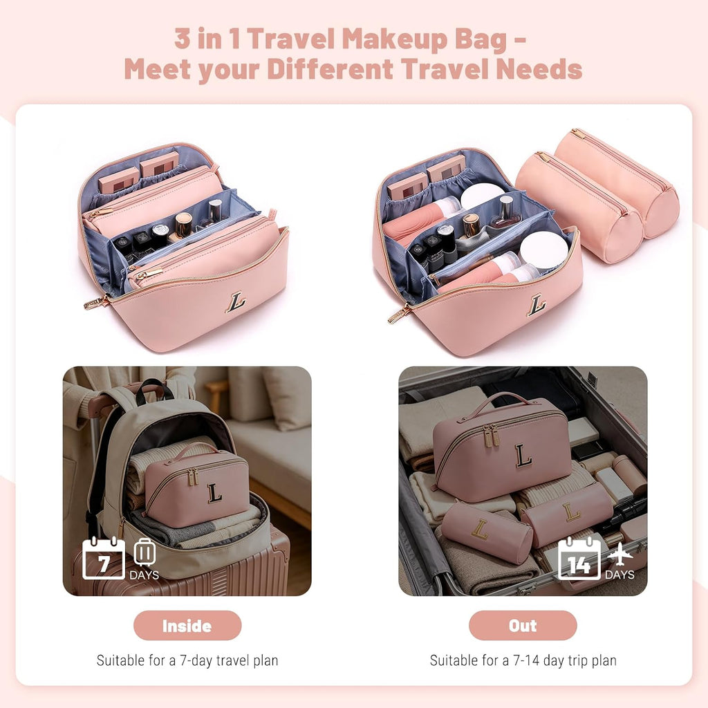 BOYATU Makeup Bag Gift for Women: 3-in-1 Travel Personalized Cosmetic Bag