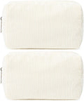 SOIDRAM 2 Pack Corduroy Makeup Bag for Women, Beige Makeup Pouch Small Cosmetic Bag Travel Toiletry Organizer for Skincare, Brushes & Essentials