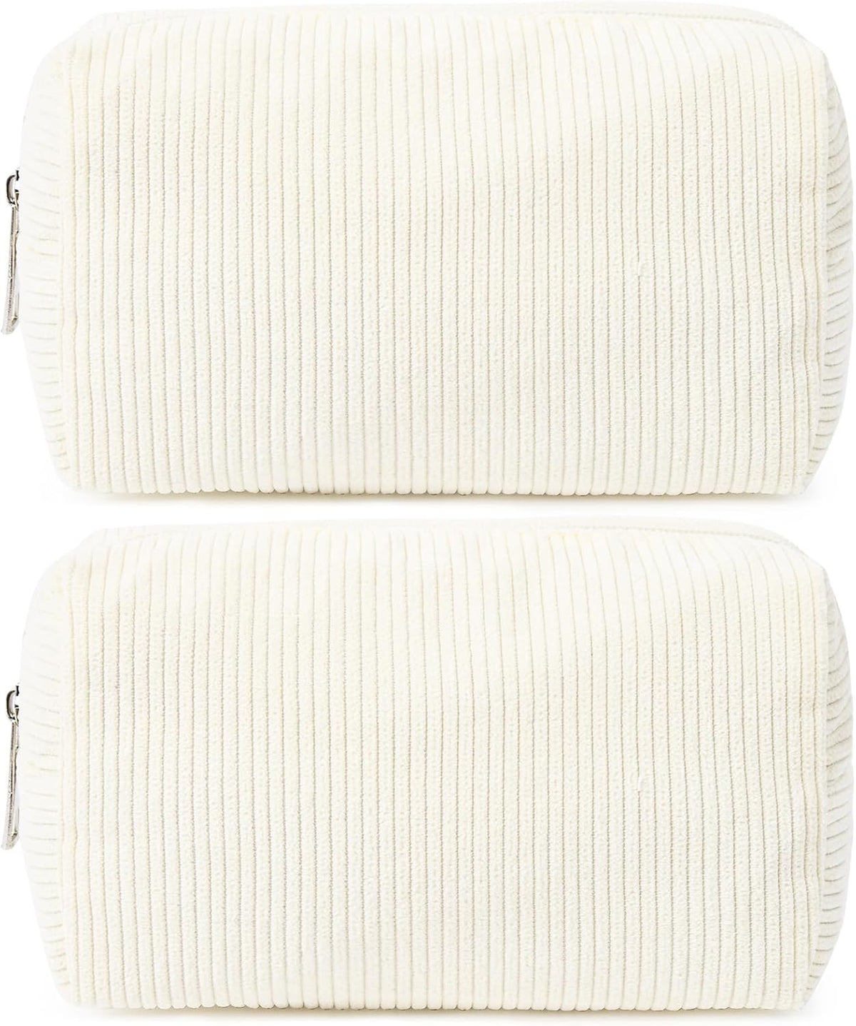 SOIDRAM 2 Pack Corduroy Makeup Bag for Women, Beige Makeup Pouch Small Cosmetic Bag Travel Toiletry Organizer for Skincare, Brushes & Essentials
