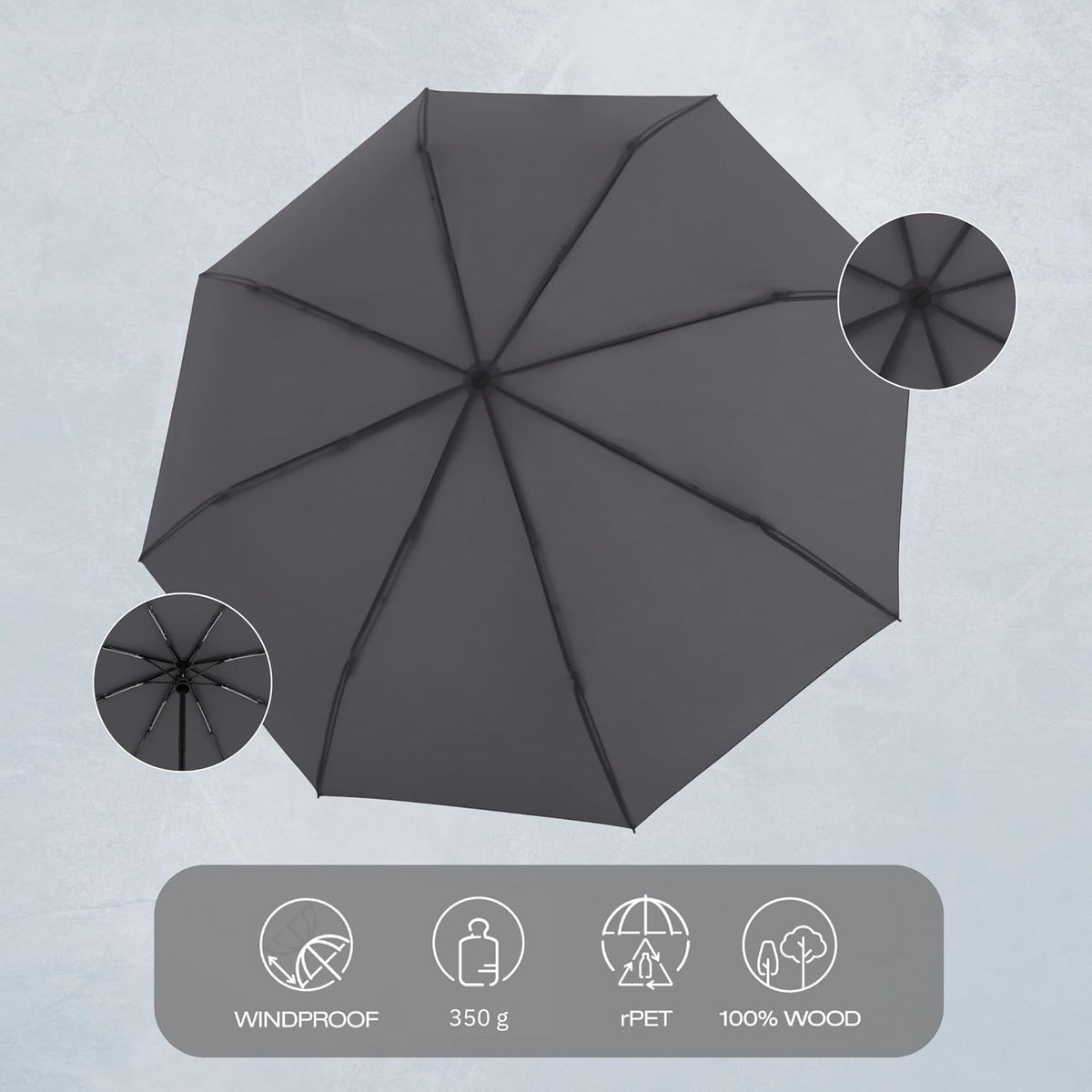 Knirps TIMBER Automatic Umbrella - Auto Open Close Duomatic Folding Rain Protection with German Beechwood Handle, Wind Tunnel Tested Frame, Compact Travel Design