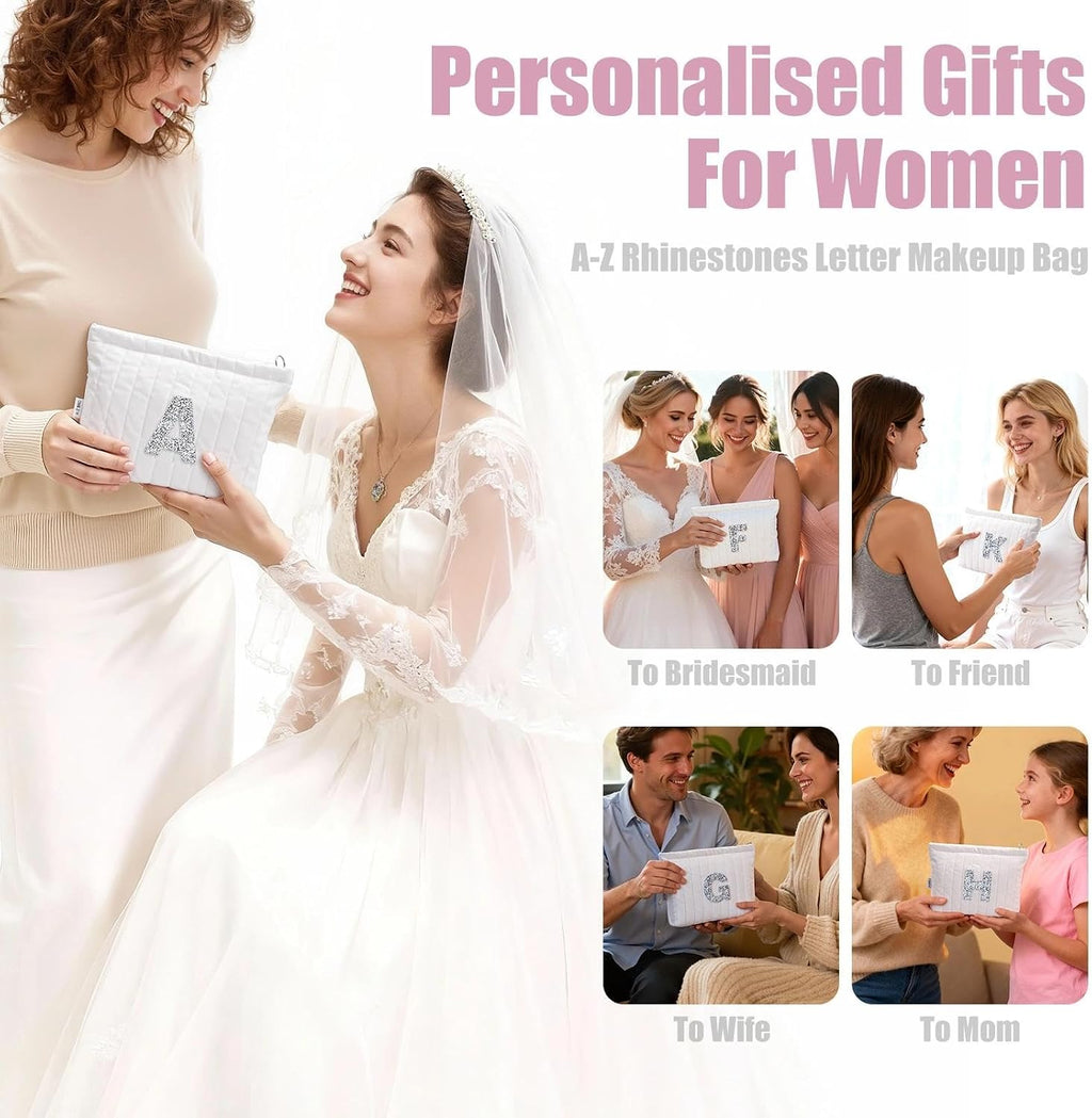 A-Z BAG Personalized Makeup Bag for Women, Bridesmaid Gifts (S, Diamond)