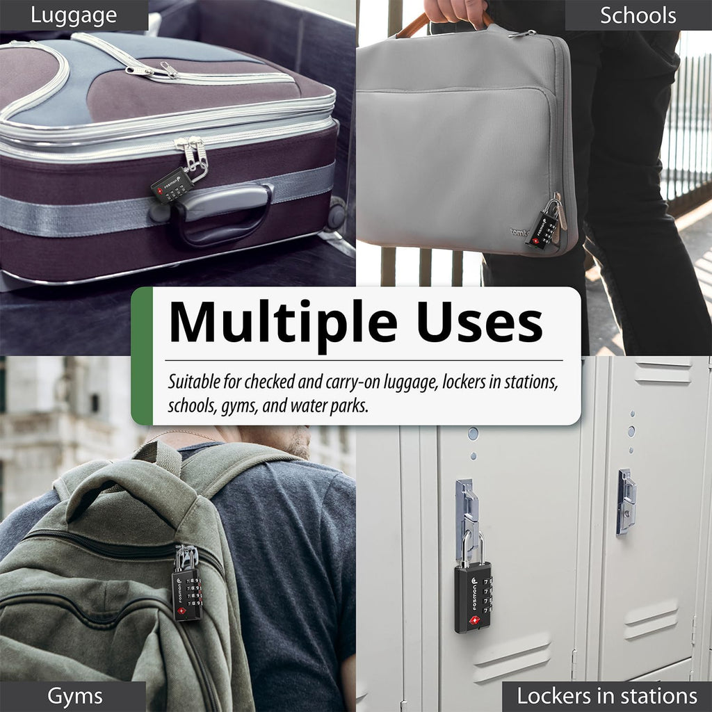Fosmon TSA Approved Luggage Locks, 4 Digit Combination Padlock, 4 Pack