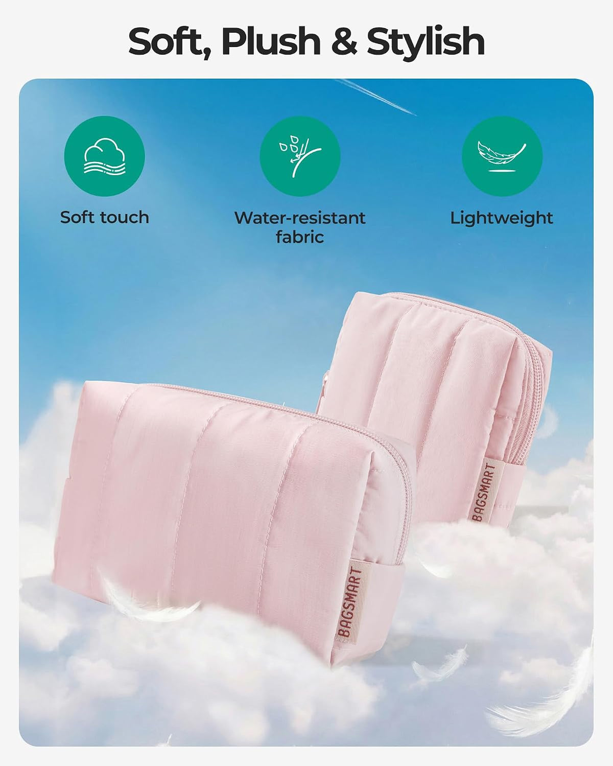 BAGSMART Puffy Travel Makeup Bag Duo Large & Small for Women, Chocolate