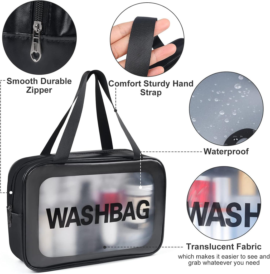 YuanCheng 4pcs PU Leather Portable Toiletry Bags with Handle, Translucent Waterproof travel Make up Bags for Women, Large Capacity Travel Cosmetic Bags