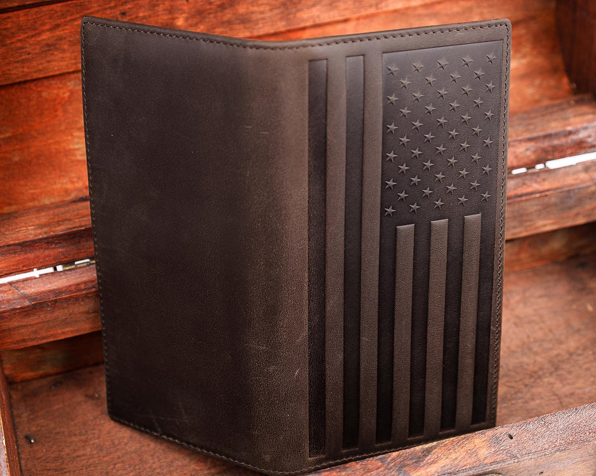 DK86 US Flag Long Wallet For Men Full Grain Leather Rfid Blocking Rodeo Wallet Bifold Wallet American Flag Wallet (vintage coffee with us flag)