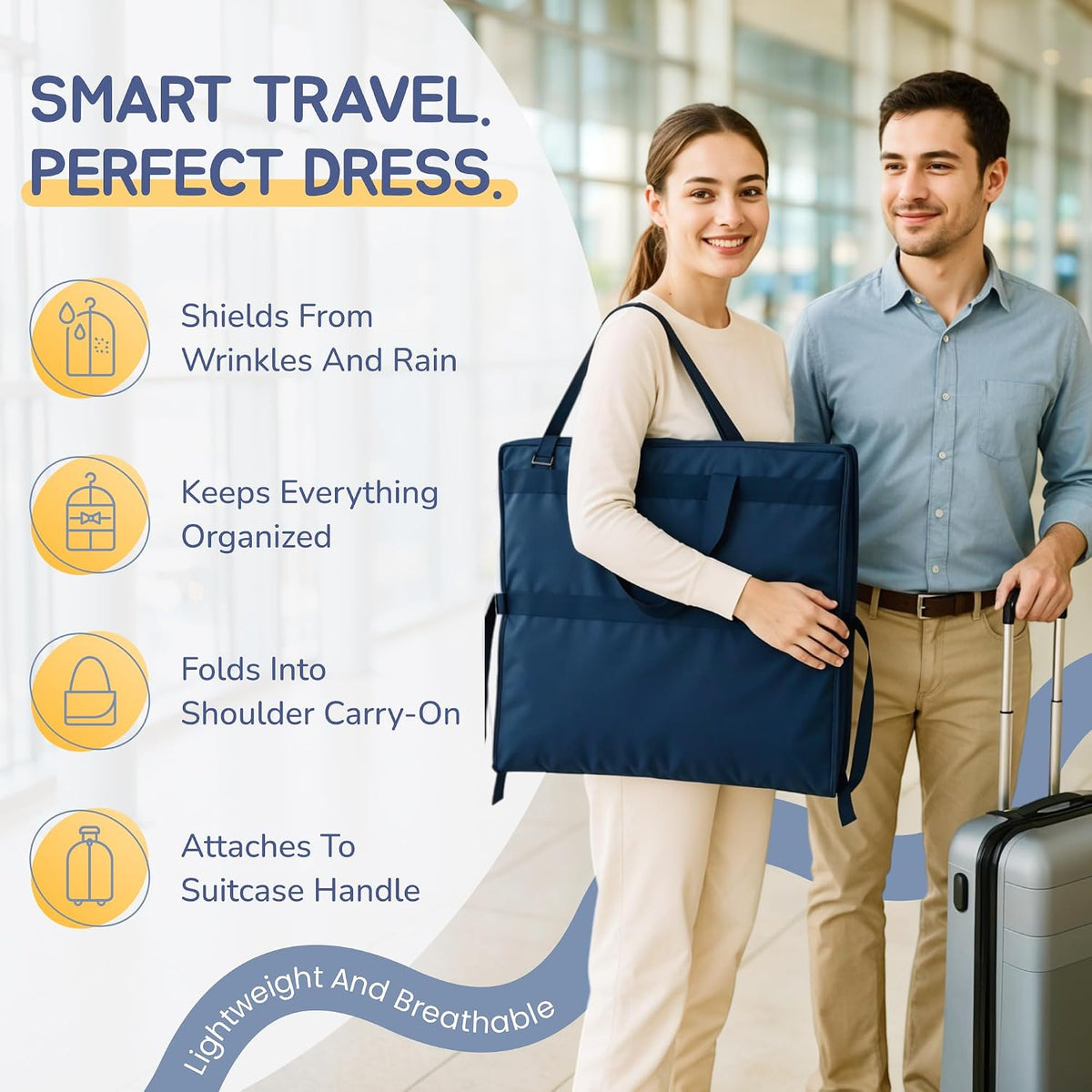 Wedding Dress Garment Bag 72" – Waterproof Trifold Travel Garment Bag for Bridal Gown with Shoulder Strap, Suitcase Sleeve & Accessory Pockets – Fits Full Skirts, Oxford Fabric, Carry Handle (Navy)