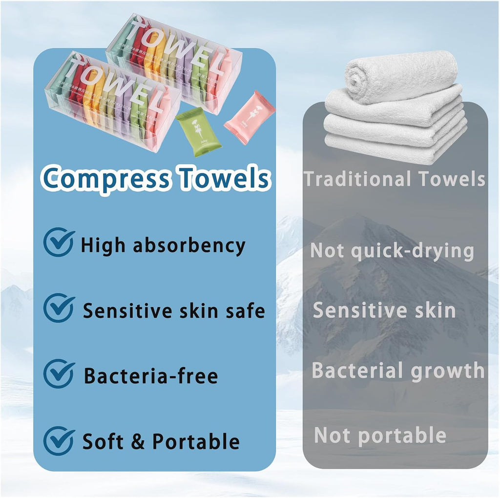 Disposable Compressed Towels - 56pcs Portable Travel Wash Cloth Compressed Towel Tablets,Thicker Quick Absorbent Face Towel for Outdoor Camping Hiking Sport Hotel
