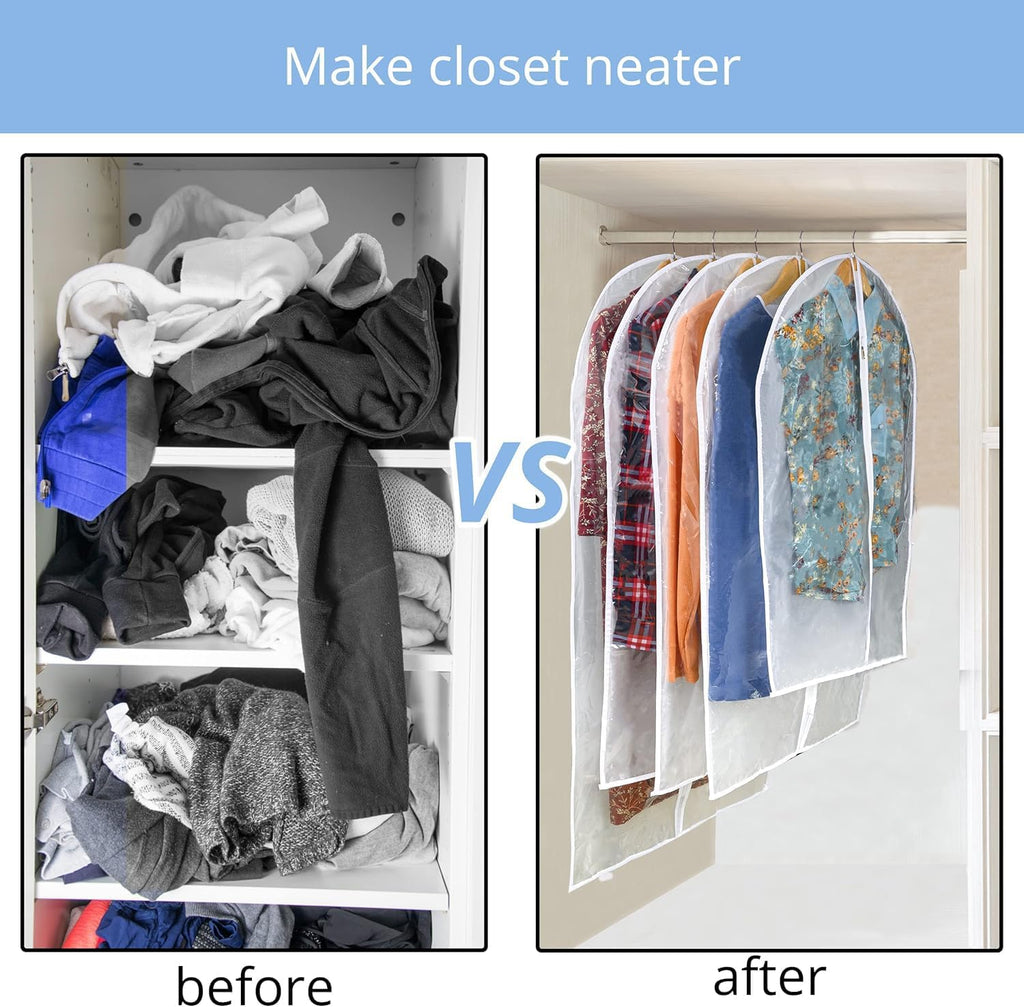 Clear Garment Bags For Hanging Clothes, 36" Women Suit Bags, Plastic Garment Bags for Closet Storage, Suit Cover Bags with Zipper for Short Coats, Jackets, Shirts 24"x36"/ 6 Pack