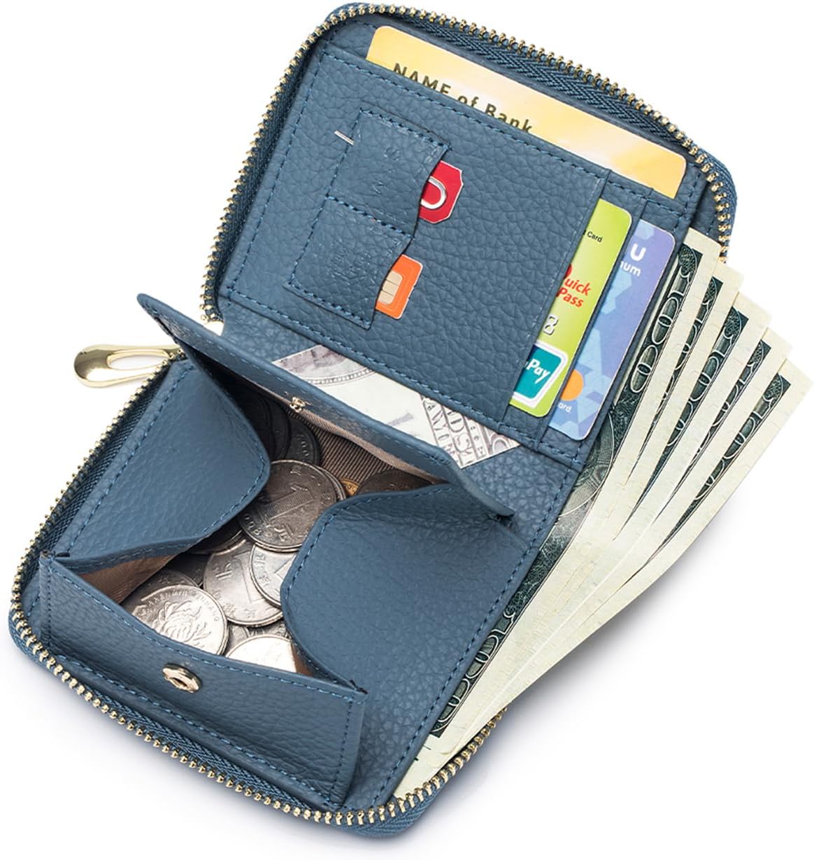 Small Leather Zipper Travel Wallet for Womens with RFID Blocking