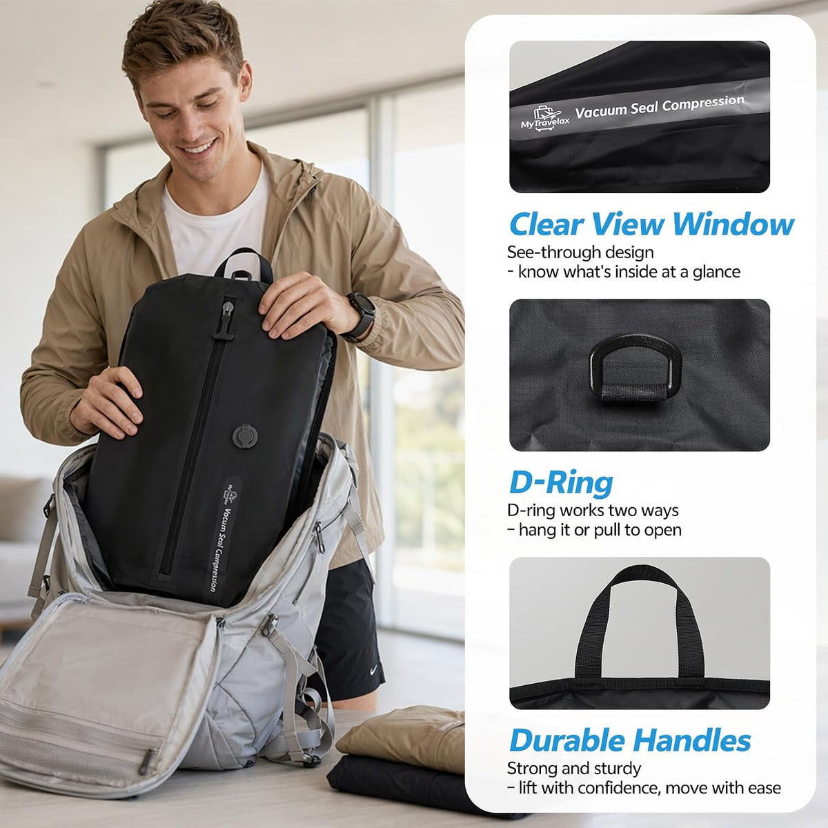 18L Travel Vacuum Bags with Electric Pump, 2 Pack Bag, Black