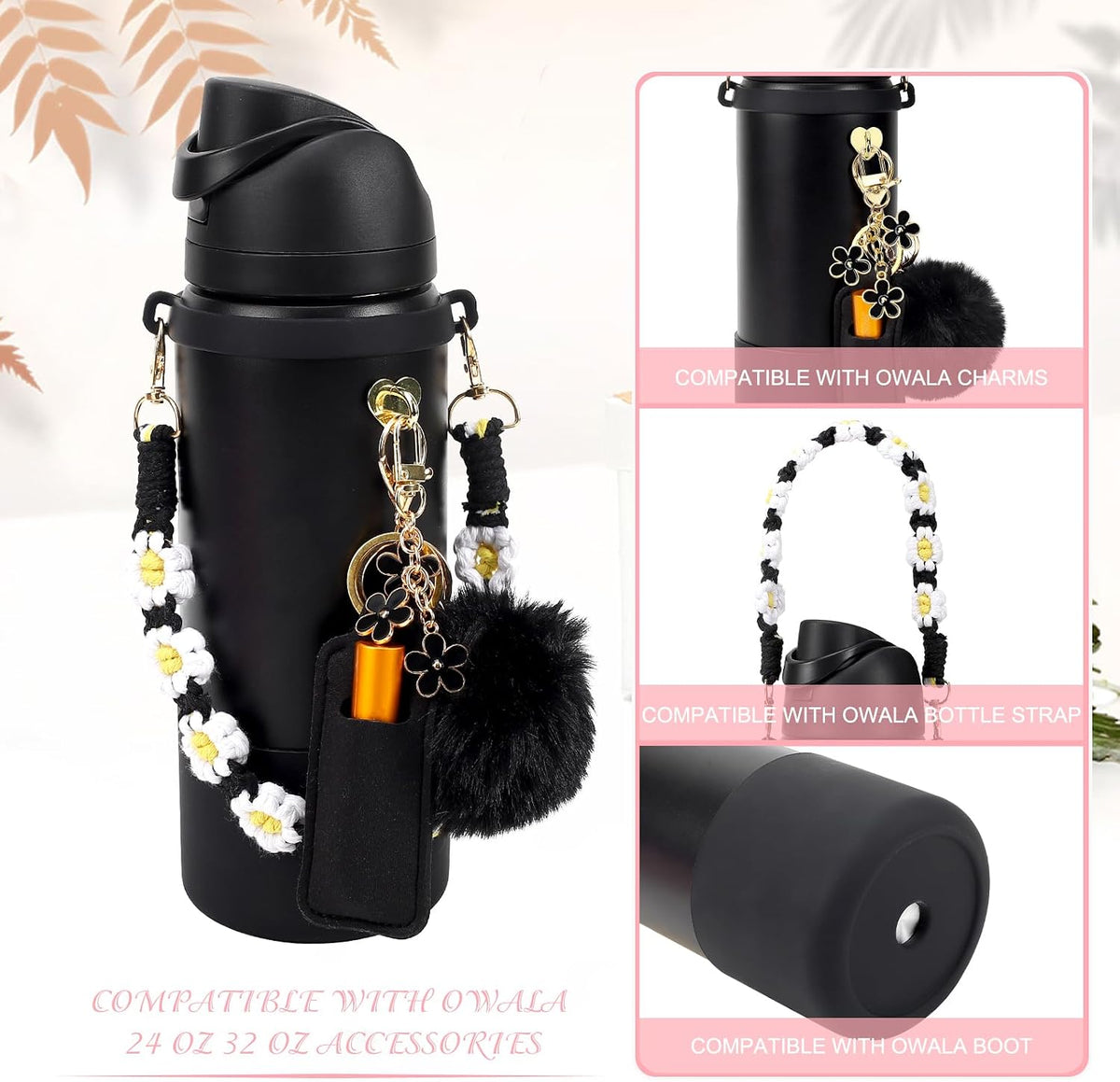 Compatible for Owala FreeSip 24 oz Accessories Bundle:Pink