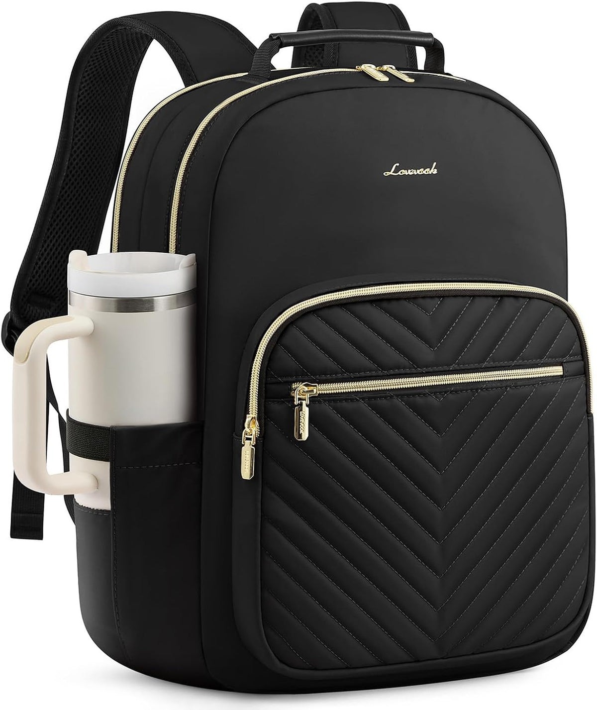 LOVEVOOK Laptop Backpack Purse for Women, Work Travel Computer Bags, College School Backpack for Student Girl, Quilted Casual Daypack with USB Port, Fit 15.6 Inch Laptop, Black