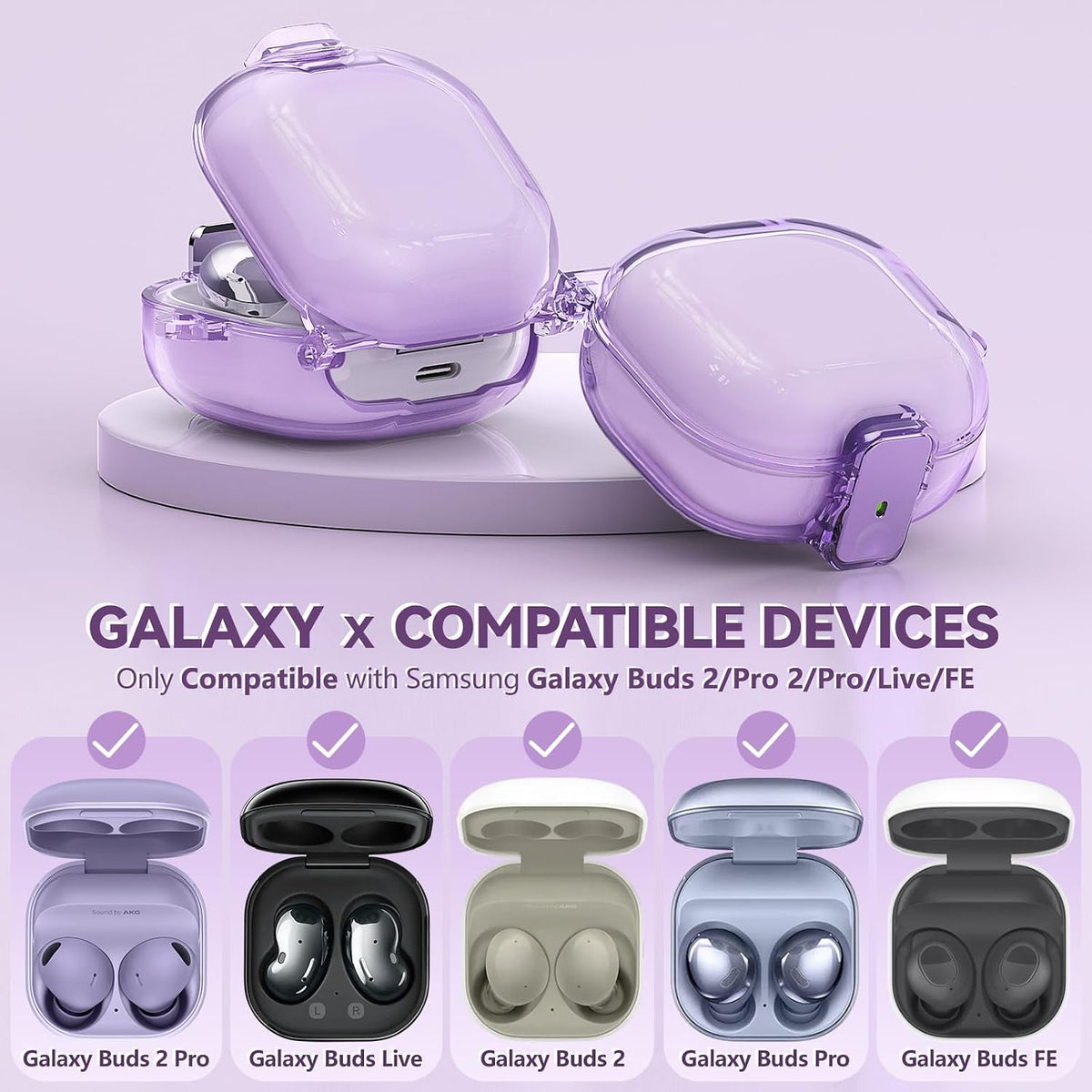 Inesore Case for Samsung Galaxy Buds FE/Buds 2/Pro/Live (Purple)