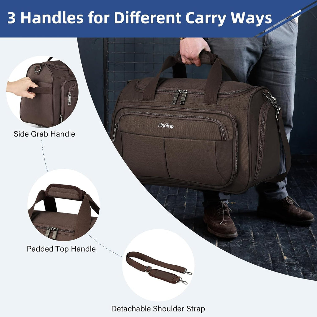 HanTrip 16 Inch Under Seat Carry On Duffle Bag for Airplanes, Coffee