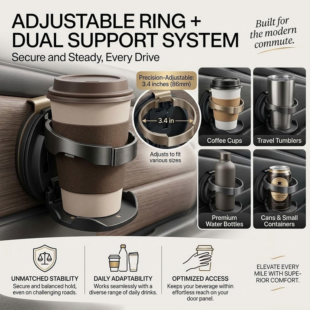 2026 New Foldable Car Door Cup Holder with Hook for Cups Phone Organizer,Brown：for Door：2 Pack,Multi-Functional Car Mount Folds to 3.94'' and Clips to Car Doors Without Tools