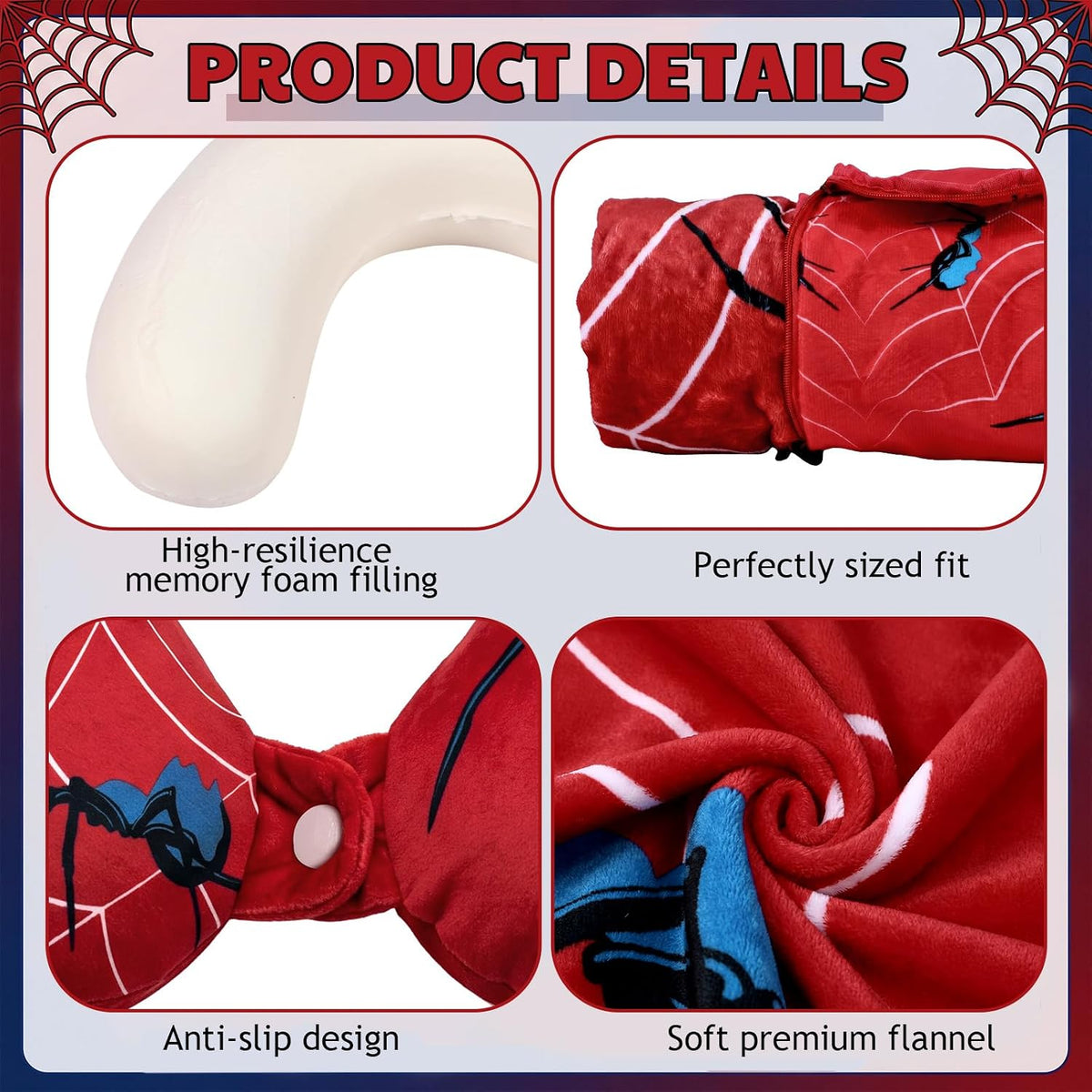 Moukeren 4 Pcs Spider Web Travel Pillow and Blanket Set