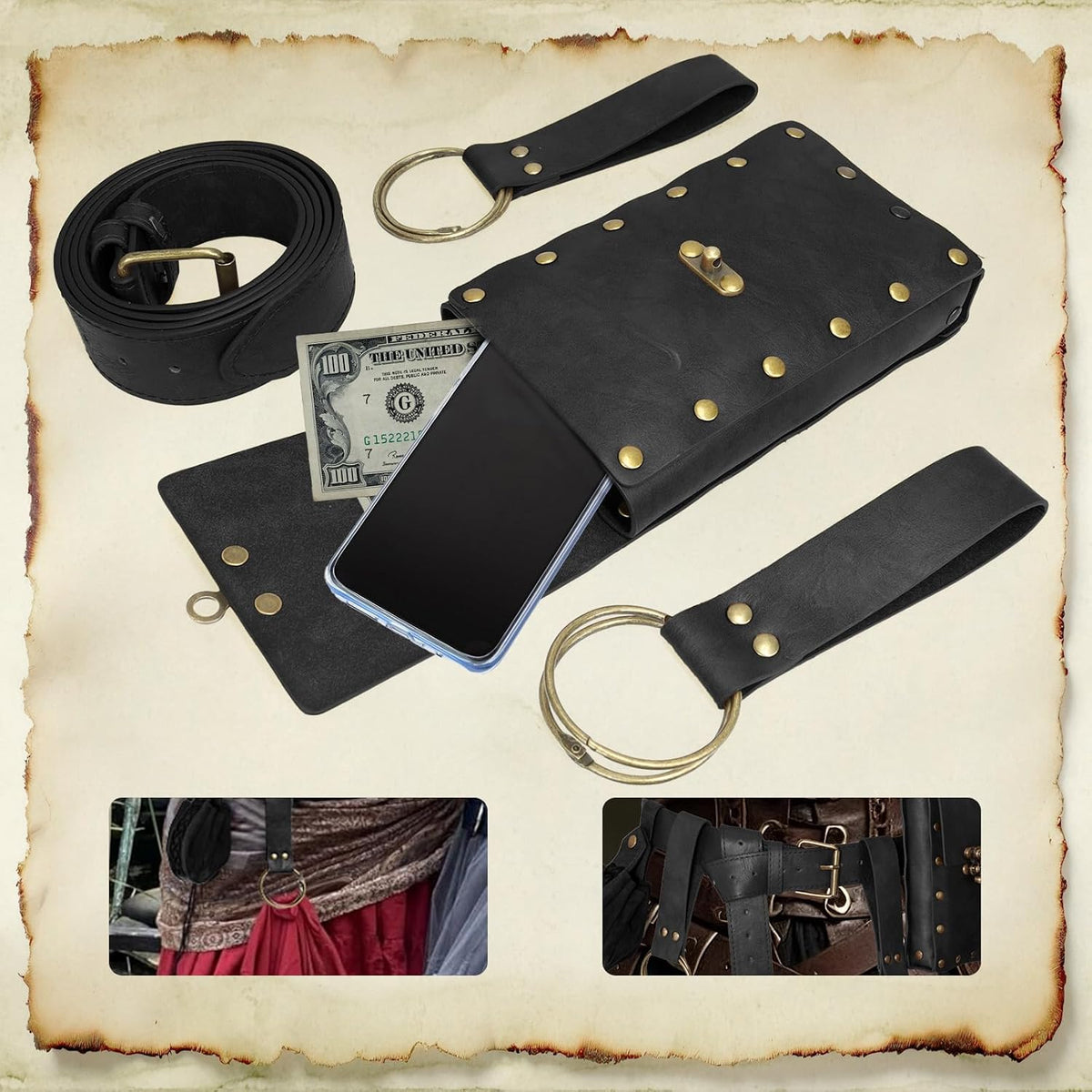 Renaissance Belt Pouch Medieval Pirate Costume Accessories Set for Cosplay