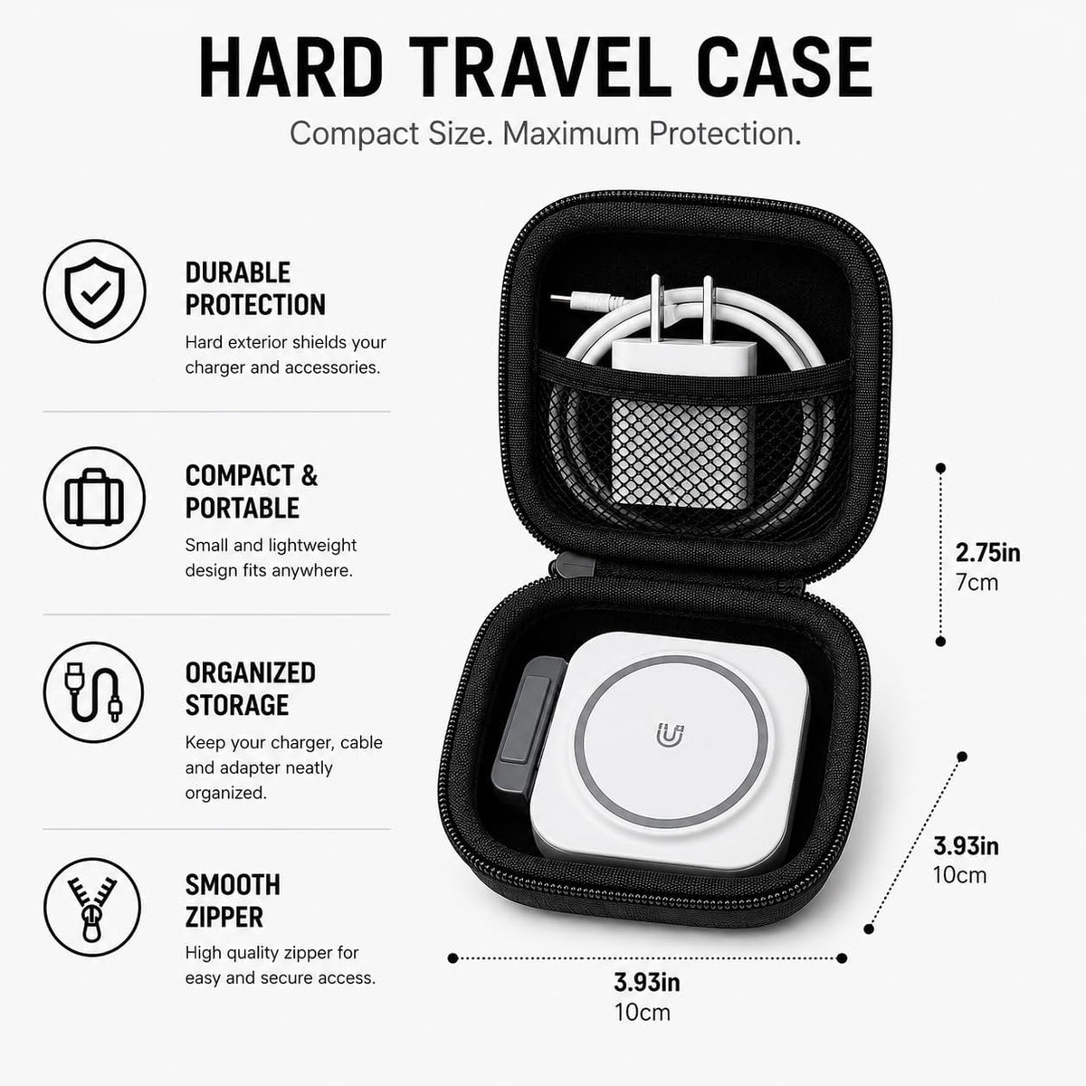 Hard Travel Case Compatible with RTOPS, Hicober, UCOMX Nano Foldable 3-in-1 Magnetic Wireless Charging Stations, EVA Hard Shell Carrying Storage Organizer with Mesh Pocket (Case Only, Black)