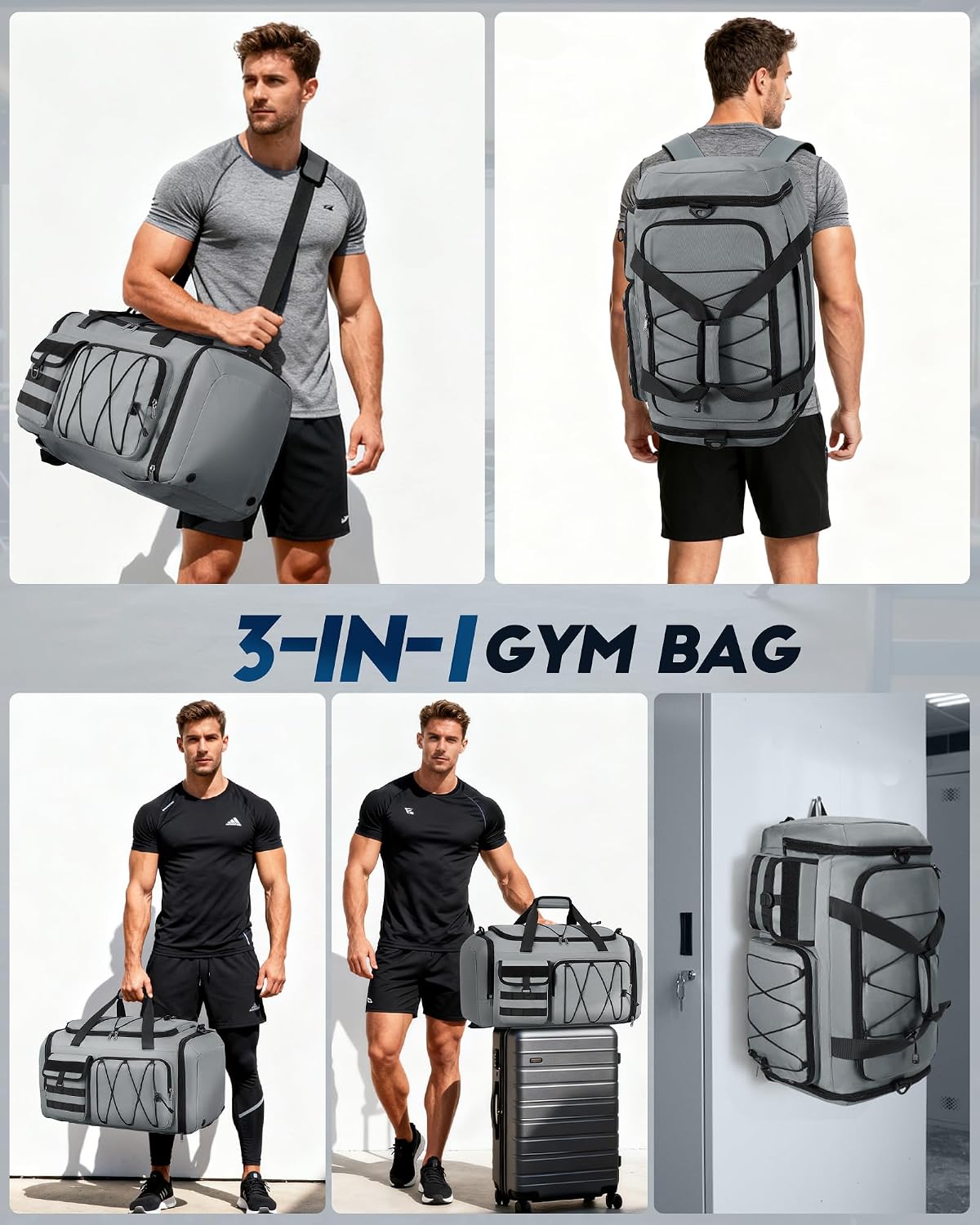 SDYSM Gym Bag for Men 45L, 3-in-1 Sports Duffel Bag with Shoe Compartment
