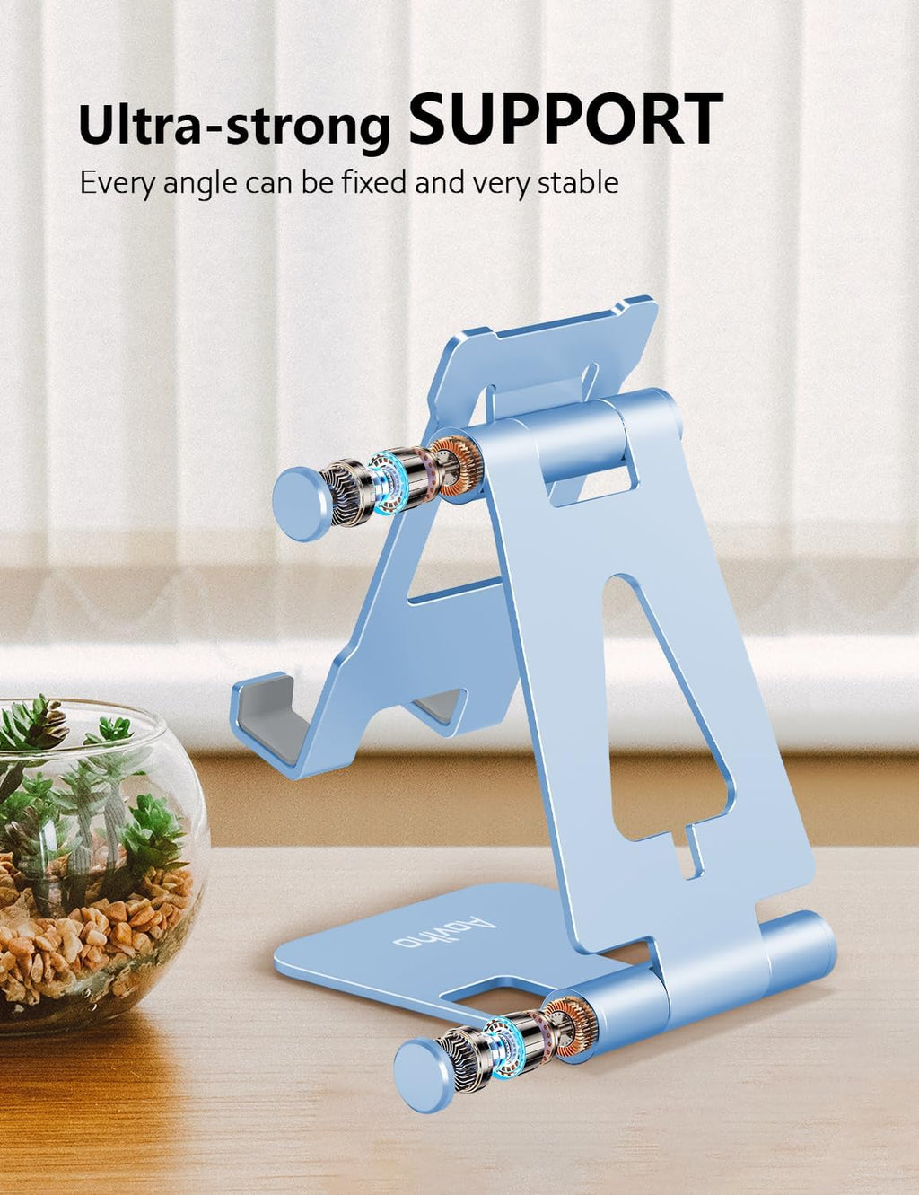 Aoviho Foldable Cell Phone Stand for Desk, Holder for iPhone,Sky Blue
