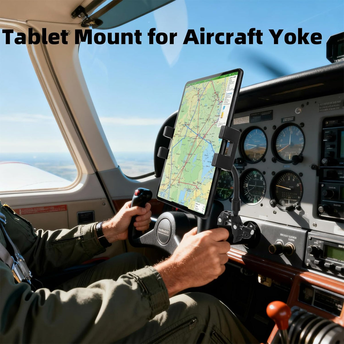 iPad Yoke Mount, Tablet Holder Clamp Mount for Aircraft, 360° Rotation Adjustable Aluminum Trainer Tablet Holder for iPad Pro 12.9/Air/Mini, 4.7-13" Phones and Tablets