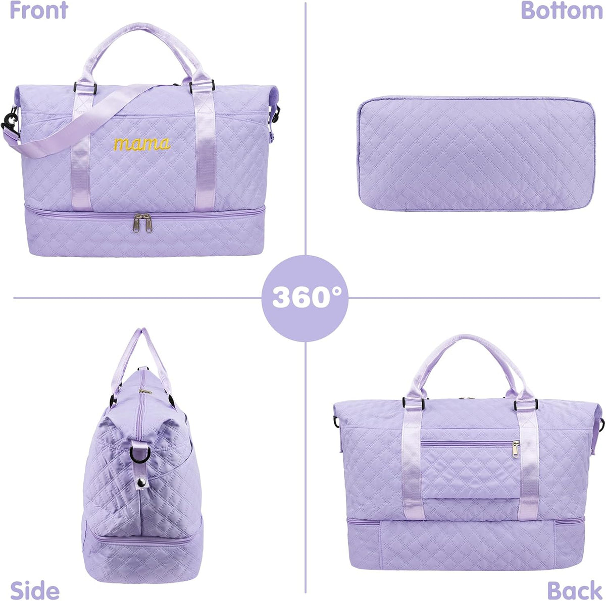 Mama Baby Pregnancy Hospital Bag Essentials for Women Labor Delivery Diaper Organizer with Shoe Compartment,2 Waterproof Toiletry Pouch Travel Duffle Bag for Mommy Weekender Overnight Gym Gifts,Purple