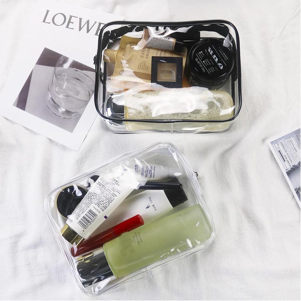 Tergy 20 Packs Clear Cosmetics Bags for Women Men Waterproof Toiletry Bags PVC Makeup Bags Organizer Case with Zipper for Travel Bathroom (Black)