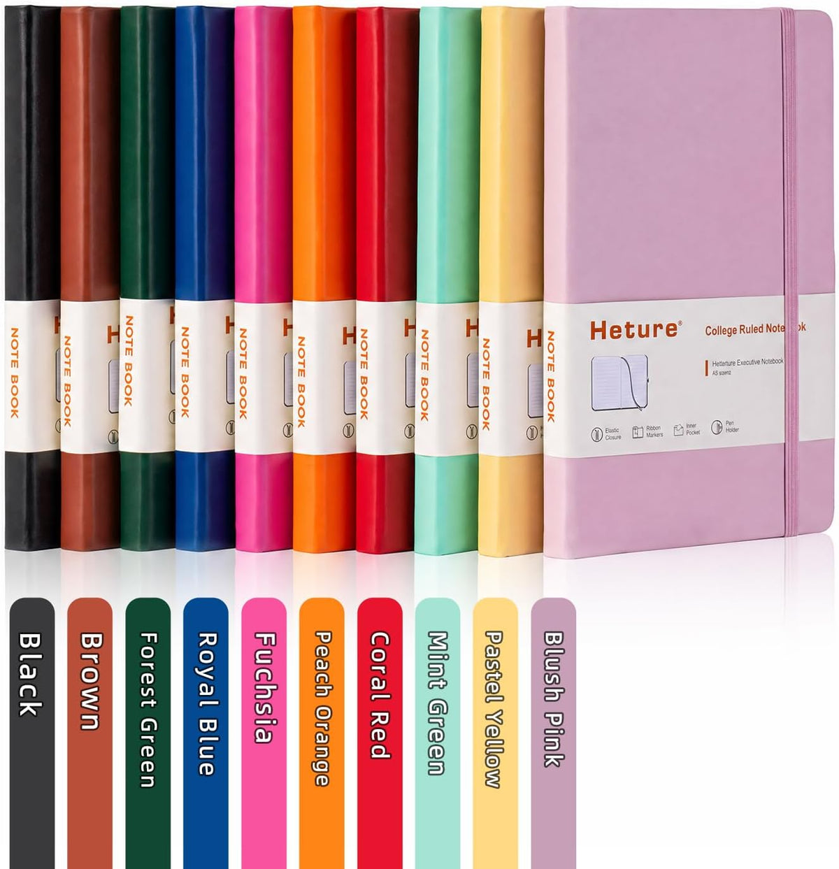 Heture Hardcover Notebooks, A5 Lined Journals Notebook for Writing 160 Pages, 8.2 x 5.5 inch, Classic Ruled Notebooks for College/Work/Travel (Lined-10 Pack, Assorted Color)