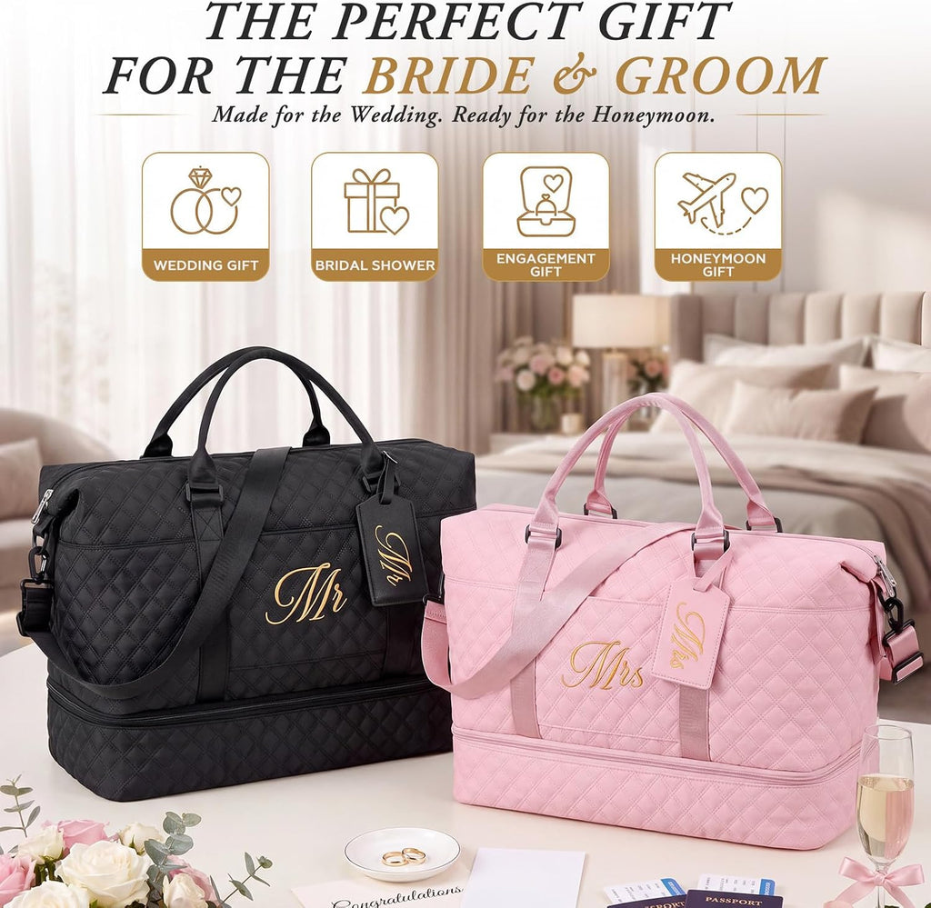 Dansydaisy Mr and Mrs Black,Pink 4 Pcs Honeymoon Duffel Bag Set