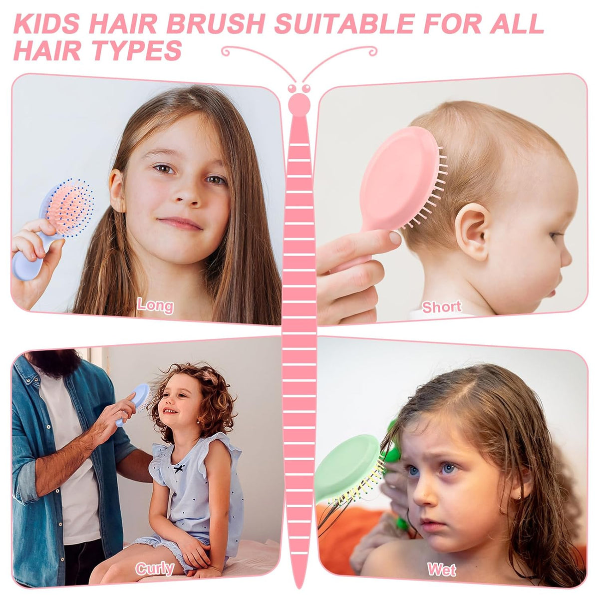 HOFASON 6 Pcs Mini Wet Hair Brush for Women Toddler Girls Christmas Stocking Stuffers, Bachelorette Party Favors, Travel Small Gifts Bulk for Girls Teen Party Favors, Bridesmaid Gift, Spa Party
