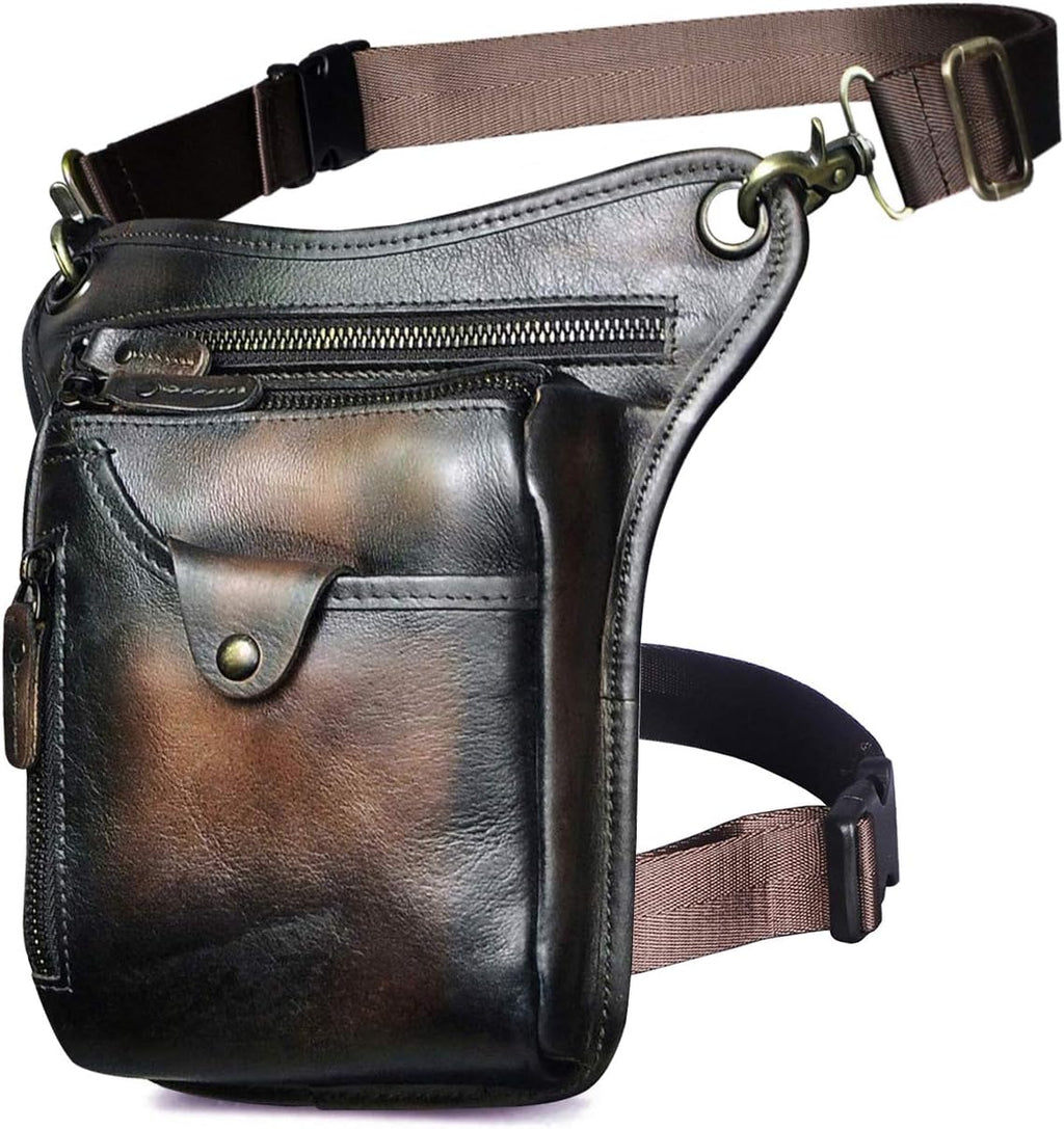 Le'aokuu Mens Genuine Leather Outdoor Sporting Hiking Waist Hip Pack Messenger Shoulder Drop Leg Thigh Bag Pouches For Women (211-5 Coffee)