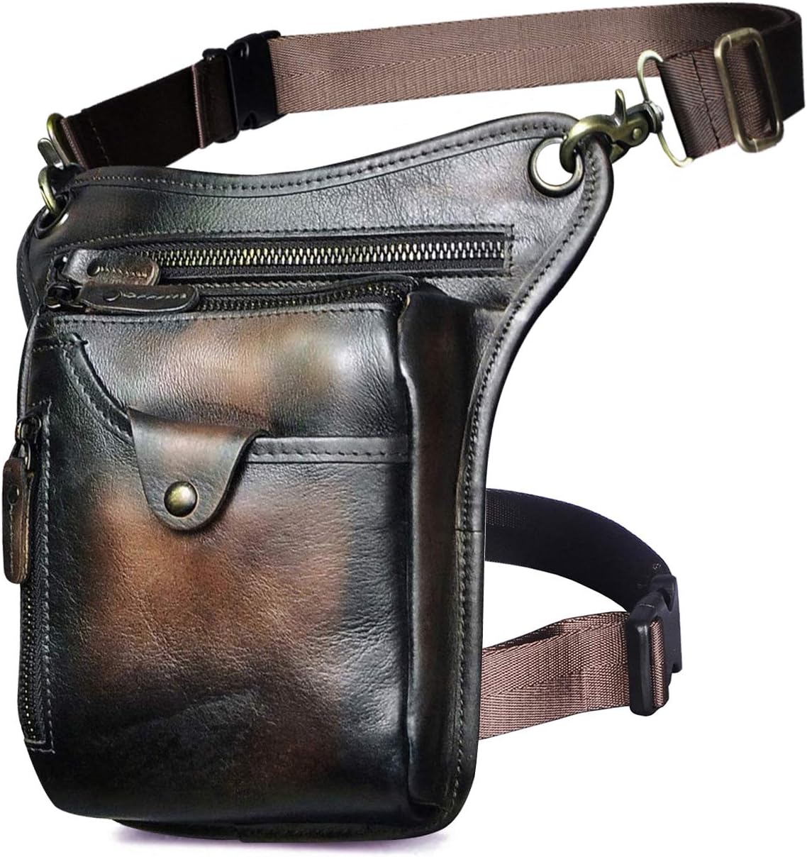 Le'aokuu Mens Genuine Leather Outdoor Sporting Hiking Waist Hip Pack Messenger Shoulder Drop Leg Thigh Bag Pouches For Women (211-5 Coffee)