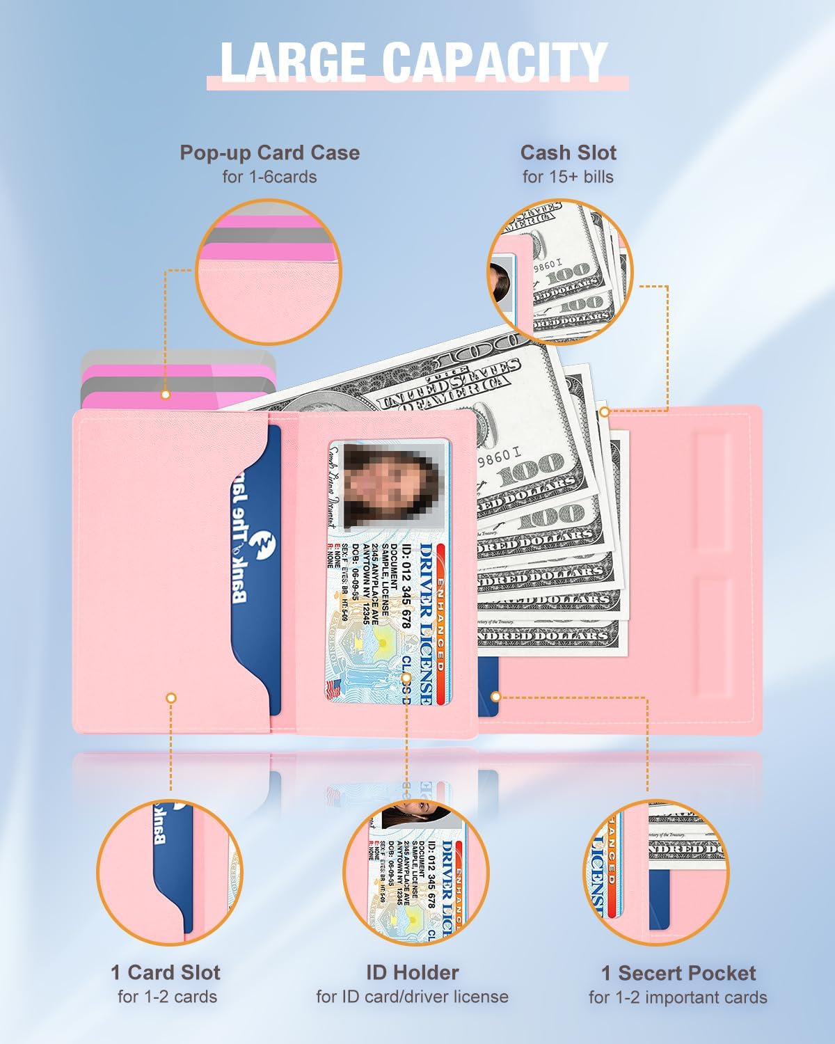 dwnkove Womens Wallet Card Holder - Pop Up Aluminum Case, Premium Flexible Leather, Smart Wallet for Women, RFID Blocking, Slim, Minimalist, Front Pocket - 9-14 Card Capacity | ID Window | Cash Slot