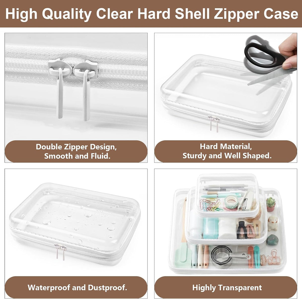 HOUYEE 3 Pack Clear Hard Shell Zipper Case (M,L,XL)