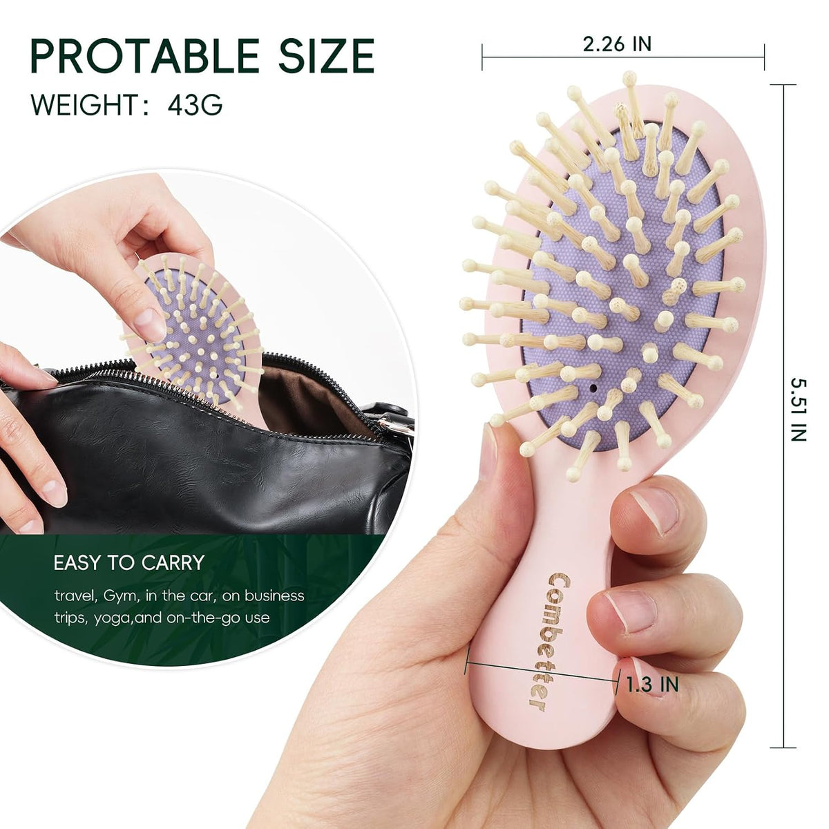 Small Bamboo Hair Brush for Women,Kids,Mini Scalp Massager for Travel