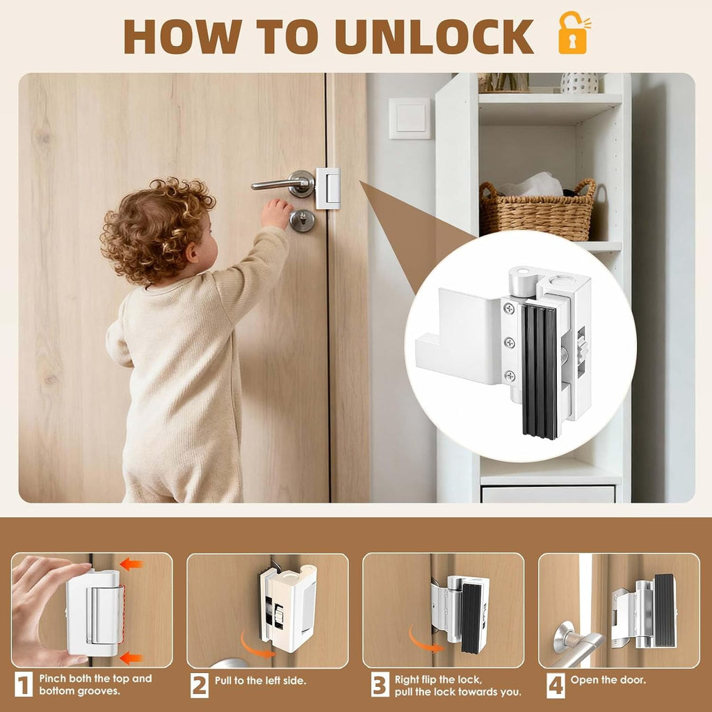 Portable Door Lock, Door Reinforcement Lock-No Drilling(White-3PCS)