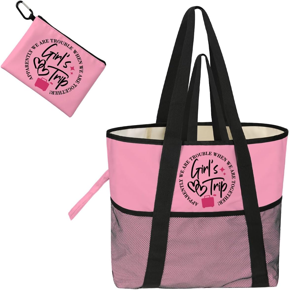 girls trip bags Foldable Waterproof Beach Tote for Women - 8 Zippered Pockets, Lightweight Travel Bag for Swim