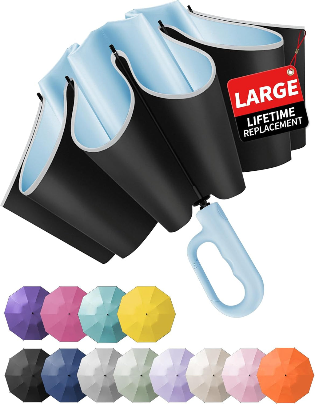 Jorilis Inverted Umbrella with Carabiner Handle, Windproof UV Sun & Rain